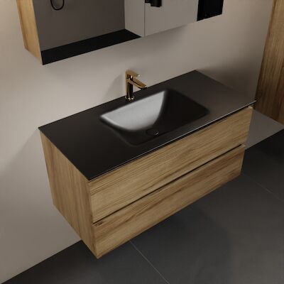 MONDIAZ AIVY 100cm badmeubel Chai, wastafel Urban solid surface midden 1 kraangat met spiegelkast (AI-351321URBAN-SI – AI-M100CHMI – AI-C100CHMI)