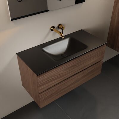 MONDIAZ AIVY 100cm badmeubel Mocha, wastafel Urban solid surface midden zonder kraangat met spiegel (AI-351321URBAN-NO – AI-M100MOMI – AI-S100X70)