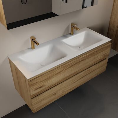 MONDIAZ AIVY 120cm badmeubel Chai, wastafel Talc solid surface dubbel 2 kraangaten met spiegelkast (AI-351651TALC-SI – AI-M120CHDU – AI-C120CHMI)