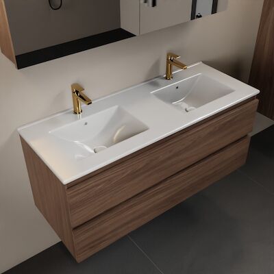 MONDIAZ AIVY 120cm badmeubel Mocha, wastafel glanzend wit keramiek dubbel 2 kraangaten met spiegelkast (M60104 – AI-M120MODU – AI-C120MOMI)