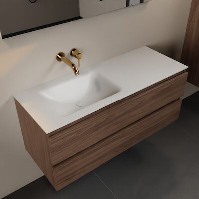 MONDIAZ AIVY 120cm badmeubel Mocha, wastafel Talc solid surface links zonder kraangat met spiegel (AI-351631TALC-NO – AI-M120MOLI – AI-S120X71)