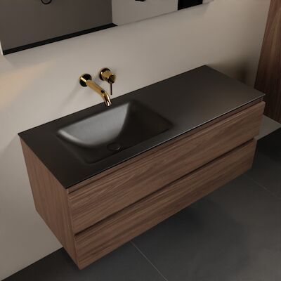 MONDIAZ AIVY 120cm badmeubel Mocha, wastafel Urban solid surface links zonder kraangat met spiegel (AI-351631URBAN-NO – AI-M120MOLI – AI-S120X71)