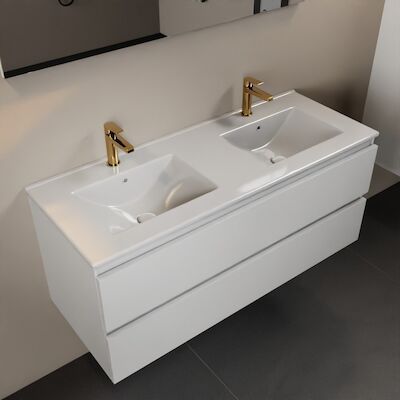 MONDIAZ AIVY 120cm badmeubel Talc, wastafel glanzend wit keramiek dubbel 2 kraangaten (M60104 – AI-M120TADU)