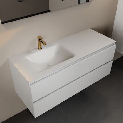 MONDIAZ AIVY 120cm badmeubel Talc, wastafel Talc solid surface links 1 kraangat (AI-351631TALC-SI – AI-M120TALI)