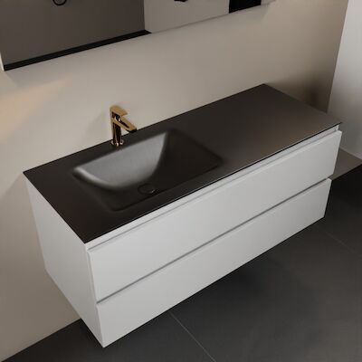 MONDIAZ AIVY 120cm badmeubel Talc, wastafel Urban solid surface links 1 kraangat met spiegel (AI-351631URBAN-SI – AI-M120TALI – AI-S120X71)