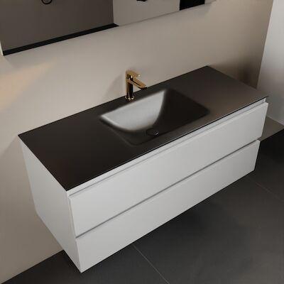 MONDIAZ AIVY 120cm badmeubel Talc, wastafel Urban solid surface midden 1 kraangat (AI-351621URBAN-SI – AI-M120TAMI)