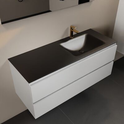 MONDIAZ AIVY 120cm badmeubel Talc, wastafel Urban solid surface rechts 1 kraangat (AI-351641URBAN-SI – AI-M120TARE)