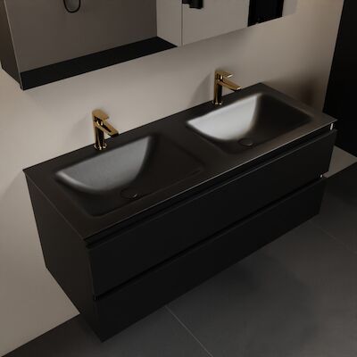 MONDIAZ AIVY 120cm badmeubel Urban, wastafel Urban solid surface dubbel 2 kraangaten met spiegelkast (AI-351651URBAN-SI – AI-M120URDU – AI-C120URMI)