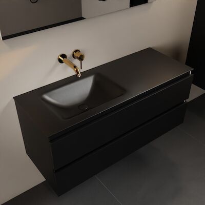 MONDIAZ AIVY 120cm badmeubel Urban, wastafel Urban solid surface links zonder kraangat met spiegel (AI-351631URBAN-NO – AI-M120URLI – AI-S120X71)