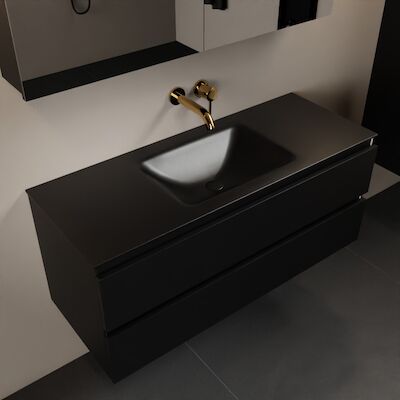MONDIAZ AIVY 120cm badmeubel Urban, wastafel Urban solid surface midden zonder kraangat met spiegelkast (AI-351621URBAN-NO – AI-M120URMI – AI-C120URMI)