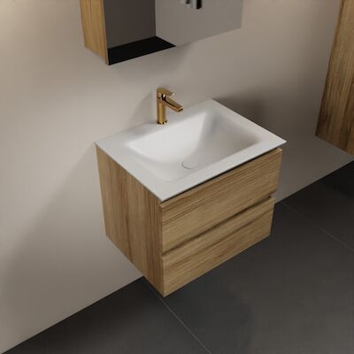 MONDIAZ AIVY 60cm badmeubel Chai, wastafel Talc solid surface midden 1 kraangat met spiegelkast (AI-351111TALC-SI – AI-M60CHMI – AI-C60CHMI)