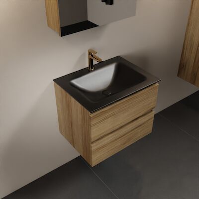 MONDIAZ AIVY 60cm badmeubel Chai, wastafel Urban solid surface midden 1 kraangat met spiegelkast (AI-351111URBAN-SI – AI-M60CHMI – AI-C60CHMI)