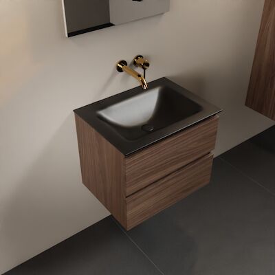 MONDIAZ AIVY 60cm badmeubel Mocha, wastafel Urban solid surface midden zonder kraangat met spiegel (AI-351111URBAN-NO – AI-M60MOMI – AI-S60X70)