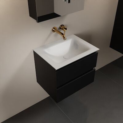 MONDIAZ AIVY 60cm badmeubel Urban, wastafel Talc solid surface midden zonder kraangat met spiegelkast (AI-351111TALC-NO – AI-M60URMI – AI-C60URMI)