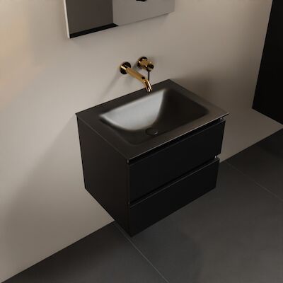 MONDIAZ AIVY 60cm badmeubel Urban, wastafel Urban solid surface midden zonder kraangat met spiegel (AI-351111URBAN-NO – AI-M60URMI – AI-S60X70)