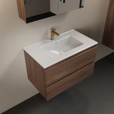 MONDIAZ AIVY 80cm badmeubel Mocha, wastafel glanzend wit keramiek midden 1 kraangat met spiegelkast (M60101 – AI-M80MOMI – AI-C80MOMI)