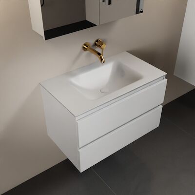 MONDIAZ AIVY 80cm badmeubel Talc, wastafel Talc solid surface midden zonder kraangat met spiegelkast (AI-351171TALC-NO – AI-M80TAMI – AI-C80TAMI)