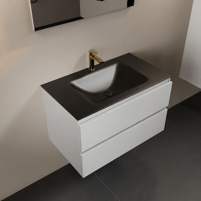 MONDIAZ AIVY 80cm badmeubel Talc, wastafel Urban solid surface midden 1 kraangat (AI-351171URBAN-SI – AI-M80TAMI)