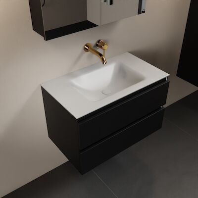 MONDIAZ AIVY 80cm badmeubel Urban, wastafel Talc solid surface midden zonder kraangat met spiegelkast (AI-351171TALC-NO – AI-M80URMI – AI-C80URMI)