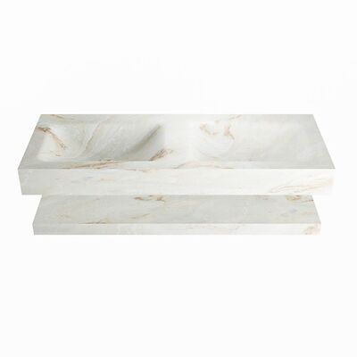MONDIAZ ALAN-DLUX 120cm planchet Frappe. Vrijhangende wastafel CLOUD dubbel zonder kraangat, kleur Frappe.