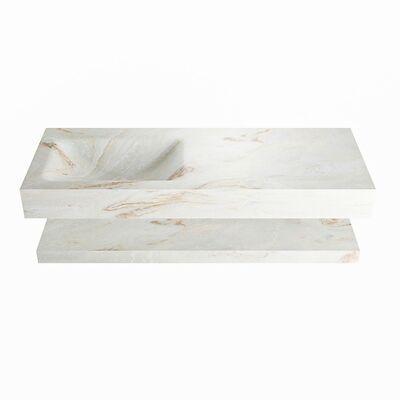 MONDIAZ ALAN-DLUX 120cm planchet Frappe. Vrijhangende wastafel CLOUD links zonder kraangat, kleur Frappe.