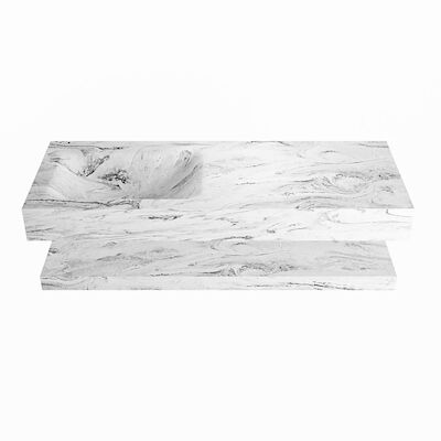 MONDIAZ ALAN-DLUX 120cm planchet Glace. Vrijhangende wastafel CLOUD links zonder kraangat, kleur Glace.