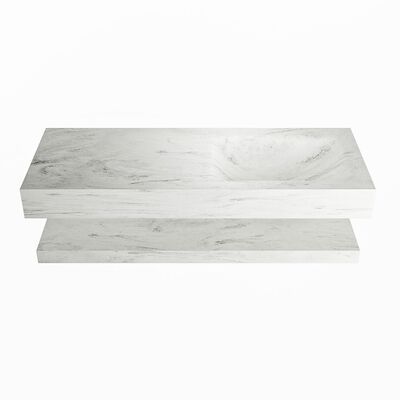 MONDIAZ ALAN-DLUX 120cm planchet Opalo. Vrijhangende wastafel CLOUD rechts zonder kraangat, kleur Opalo.