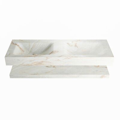 MONDIAZ ALAN-DLUX 130cm planchet Frappe. Vrijhangende wastafel CLOUD dubbel 2 kraangaten, kleur Frappe.