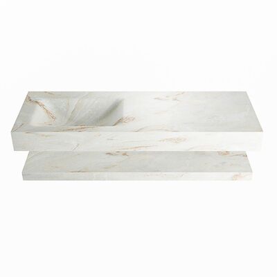 MONDIAZ ALAN-DLUX 130cm planchet Frappe. Vrijhangende wastafel CLOUD links zonder kraangat, kleur Frappe.