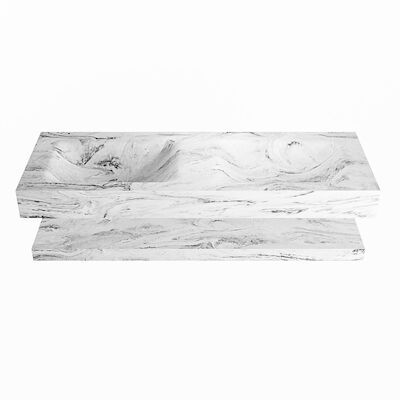 MONDIAZ ALAN-DLUX 130cm planchet Glace. Vrijhangende wastafel CLOUD dubbel zonder kraangat, kleur Glace.