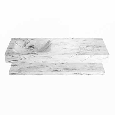 MONDIAZ ALAN-DLUX 130cm planchet Glace. Vrijhangende wastafel CLOUD links zonder kraangat, kleur Glace.
