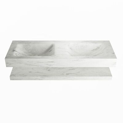 MONDIAZ ALAN-DLUX 130cm planchet Opalo. Vrijhangende wastafel CLOUD dubbel 2 kraangaten, kleur Opalo.