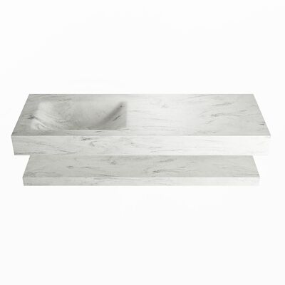 MONDIAZ ALAN-DLUX 130cm planchet Opalo. Vrijhangende wastafel CLOUD links 1 kraangat, kleur Opalo.