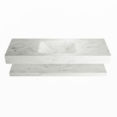MONDIAZ ALAN-DLUX 130cm planchet Opalo. Vrijhangende wastafel CLOUD midden zonder kraangat, kleur Opalo.