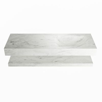MONDIAZ ALAN-DLUX 130cm planchet Opalo. Vrijhangende wastafel CLOUD rechts 1 kraangat, kleur Opalo.