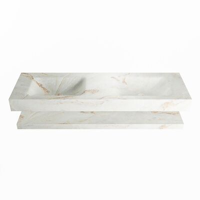 MONDIAZ ALAN-DLUX 150cm planchet Frappe. Vrijhangende wastafel CLOUD dubbel 2 kraangaten, kleur Frappe.