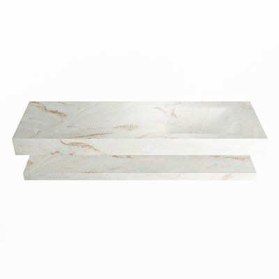 MONDIAZ ALAN-DLUX 150cm planchet Frappe. Vrijhangende wastafel CLOUD rechts zonder kraangat, kleur Frappe.