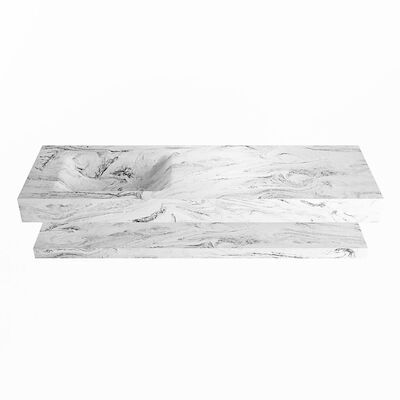 MONDIAZ ALAN-DLUX 150cm planchet Glace. Vrijhangende wastafel CLOUD links 1 kraangat, kleur Glace.