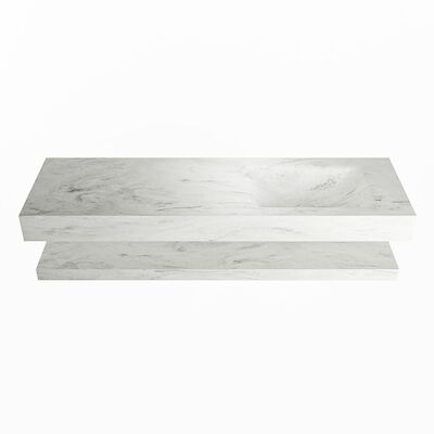 MONDIAZ ALAN-DLUX 150cm planchet Opalo. Vrijhangende wastafel CLOUD rechts 1 kraangat, kleur Opalo.