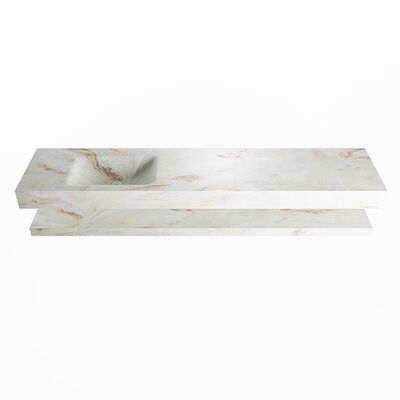 MONDIAZ ALAN-DLUX 200cm planchet Frappe. Vrijhangende wastafel CLOUD links 1 kraangat, kleur Frappe.