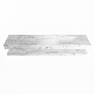 MONDIAZ ALAN-DLUX 200cm planchet Glace. Vrijhangende wastafel CLOUD rechts zonder kraangat, kleur Glace.