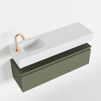 MONDIAZ ANDOR 100cm toiletmeubel army. LEX 100cm wastafel talc links 1 kraangat