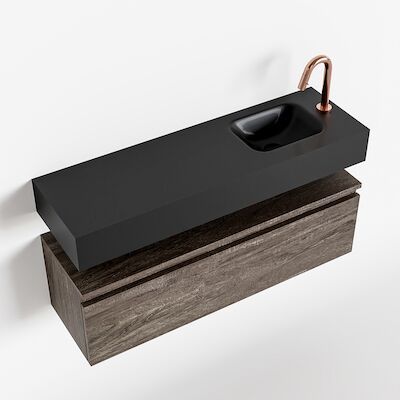 MONDIAZ ANDOR 100cm toiletmeubel dark brown. LEX 100cm wastafel urban rechts 1 kraangat