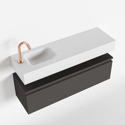 MONDIAZ ANDOR 100cm toiletmeubel dark grey. LEX 100cm wastafel talc links 1 kraangat