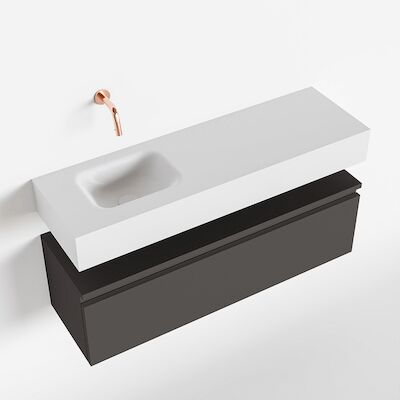 MONDIAZ ANDOR 100cm toiletmeubel dark grey. LEX 100cm wastafel talc links geen kraangat