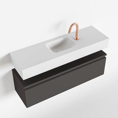 MONDIAZ ANDOR 100cm toiletmeubel dark grey. LEX 100cm wastafel talc midden 1 kraangat