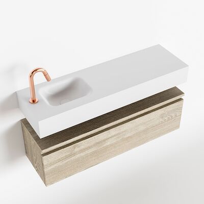 MONDIAZ ANDOR 100cm toiletmeubel light brown grey. LEX 100cm wastafel talc links 1 kraangat