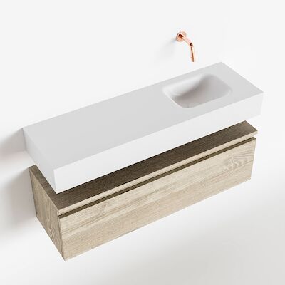 MONDIAZ ANDOR 100cm toiletmeubel light brown grey. LEX 100cm wastafel talc rechts geen kraangat