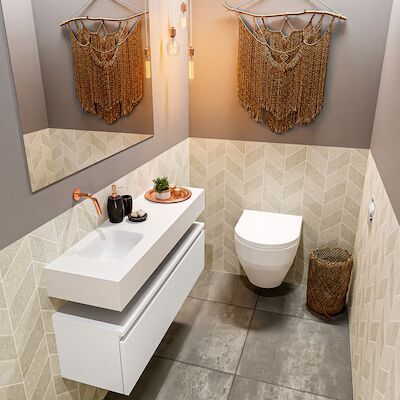 MONDIAZ ANDOR 100cm toiletmeubel talc. LEX 100cm wastafel talc links geen kraangat