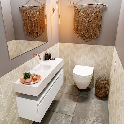 MONDIAZ ANDOR 100cm toiletmeubel talc. LEX 100cm wastafel talc midden geen kraangat